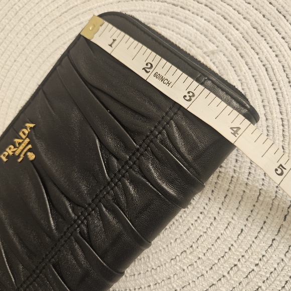 Prada Black Ruched Leather Zip Around Wallet Gold Hardware - Picture 12 of 13